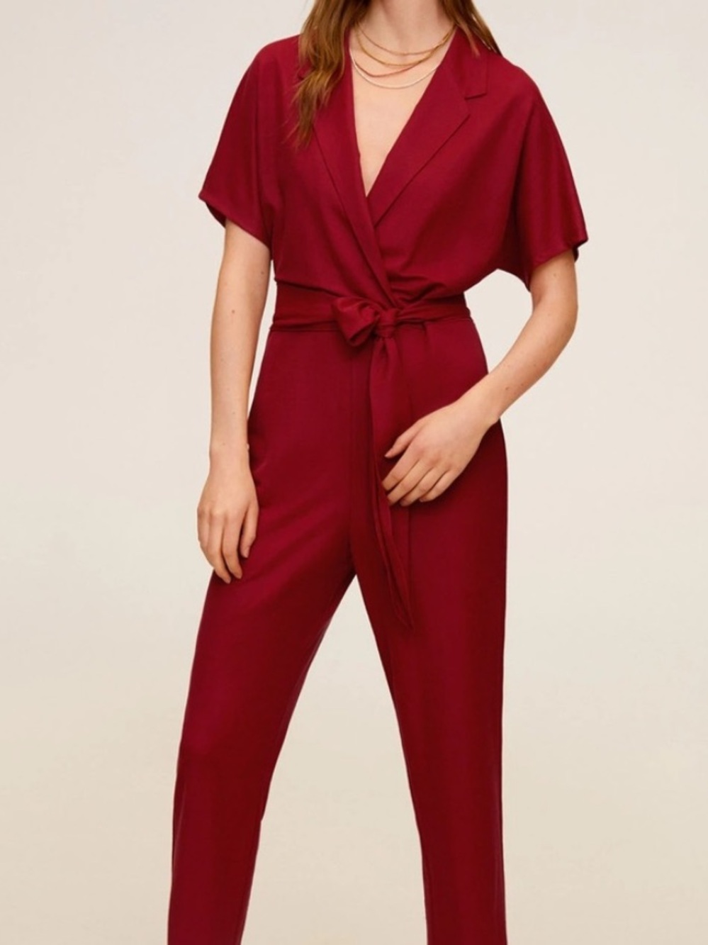 Mango red burgundy belted jumpsuit - Picture 2 of 8